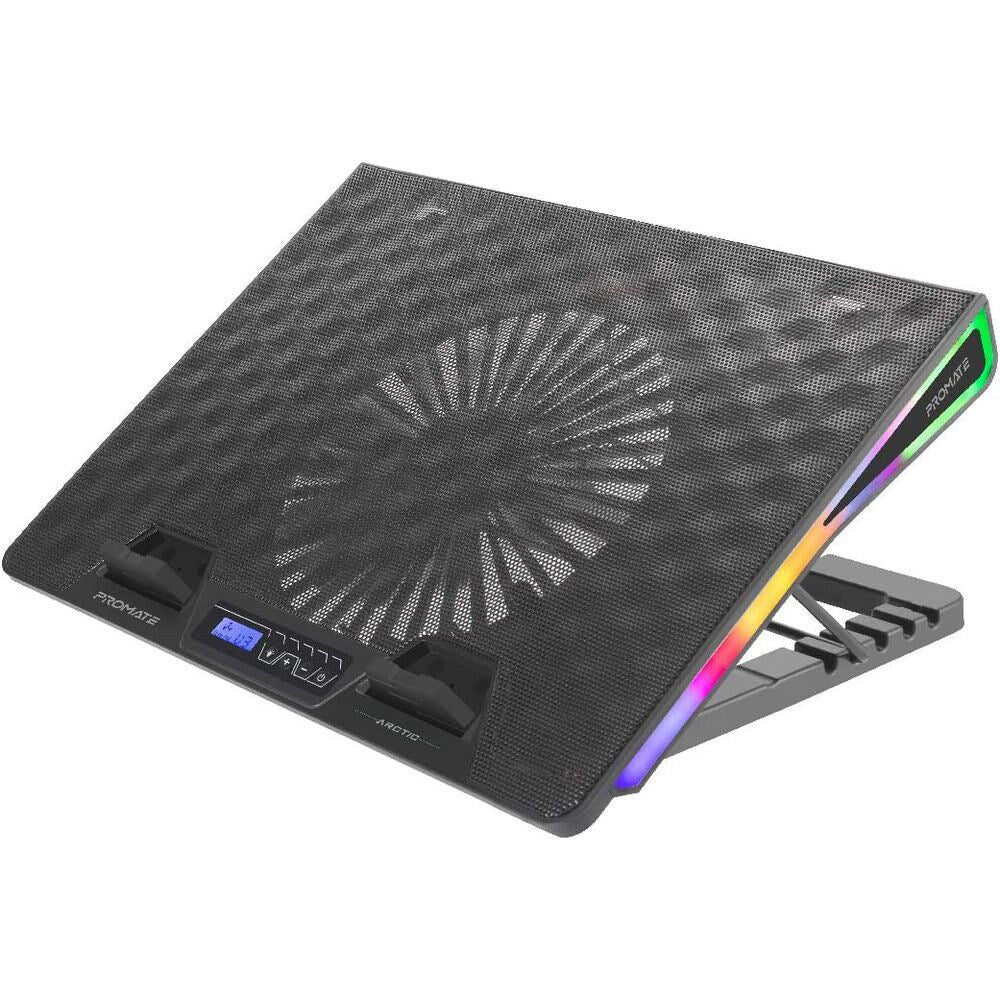Vertux Arctic Portable Height Adjustable RGB Gaming Cooling Pad, Foldable 17 Inch Laptop Cooler Fan Stand, Small LCD Screen, Dual USB Port, Built-In Controls & Smart LED, Black Vertux Arctic Portable Height Adjustable RGB Gaming Cooling Pad, Foldable 17 Inch Laptop Cooler Fan Stand, Small LCD Screen, Dual USB Port, Built-In Controls & Smart LED, Black